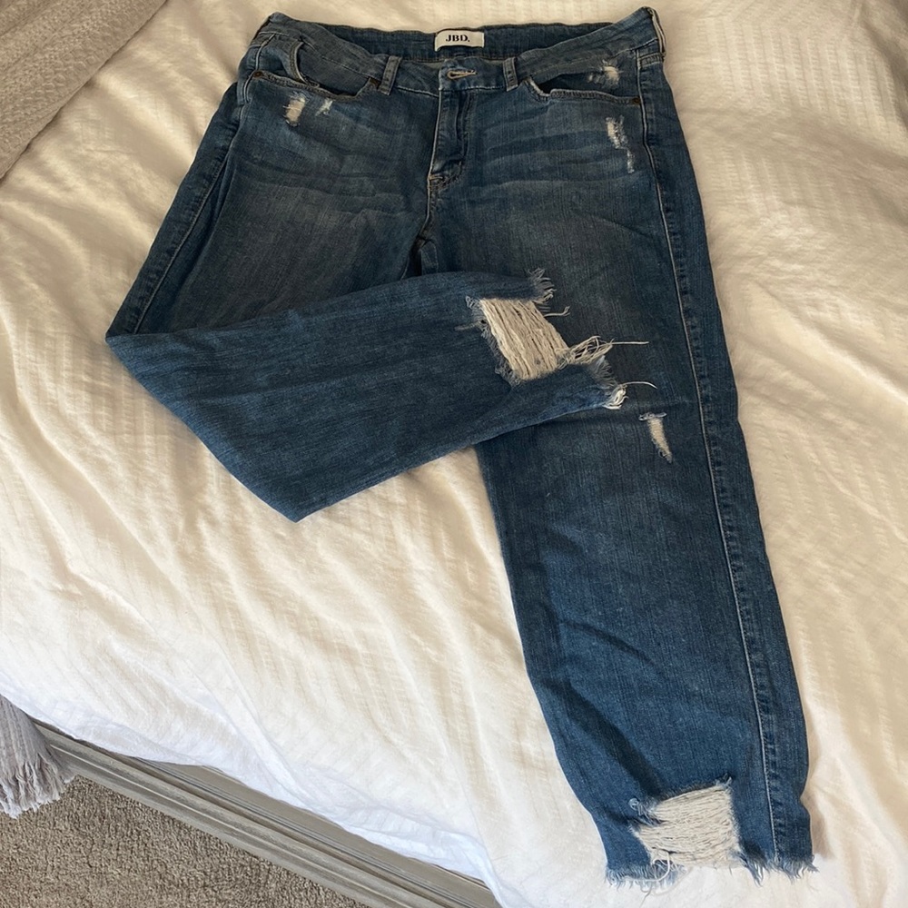 Just Black Denim JBD Women’s Distressed Cropped Girlfriend Jeans 28 Raw Frayed